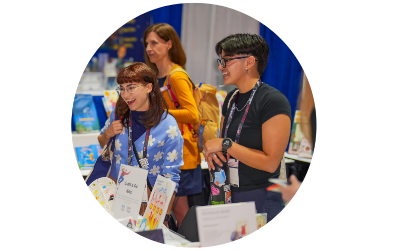 Photos of smiling attendees in the Library Marketplace.